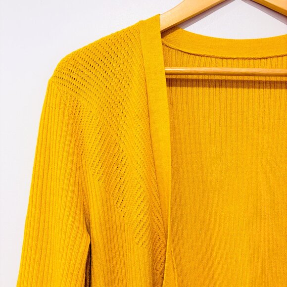 Yellow Open-Front Rib Knit Cardigan with Ruffle Hem | Small‎ * - Picture 2 of 7